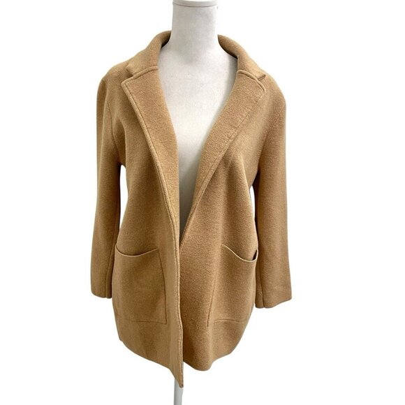 J Crew Merino Wool Blend Sweater Blazer Open Front Camel Brown Preppy size Small - Picture 1 of 8